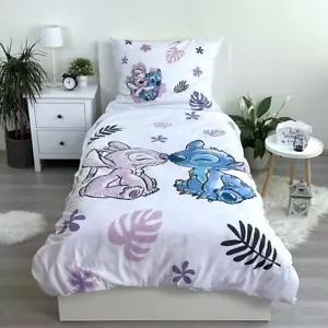 Lilo And Stitch Kids Single Duvet Cover & Pillowcase Set White EU Size Cotton - Picture 1 of 5