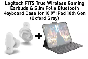 Logitech FITS True Wireless Gaming Earbuds & Slim Folio Bluetooth Keyboard Case - Picture 1 of 6