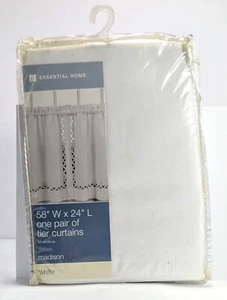 Essential Home Madison White Tier Curtains 58"x24" Pair Kitchen Window  - Picture 1 of 2