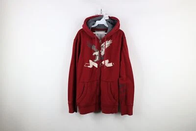 Vtg Y2K American Eagle Outfitters Mens XL Faded Heavyweight Full Zip Hoodie Red Foto 1 de 4