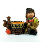 Yankee Candle Tealight Holder Fall Harvest Squirrel and Girl Apple Picking
