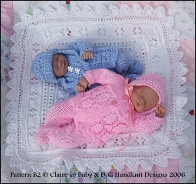 CLAIRE'S BABY & DOLL HANDKNIT DESIGNS REBORN DOLL OR SCULPT KNITTING PATTERN B2 LAYETTE GIRL OR BOY DOLL 7-12"