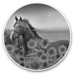 2 x Vinyl Stickers 20cm (bw) - Red Chestnut Stallion Sunflowers #36591 - Photo 1/8