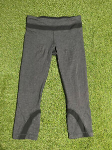 Womens Lululemon Crop 21" Leggings Gray Chevron Size 8 Black Mesh Yoga Pants 