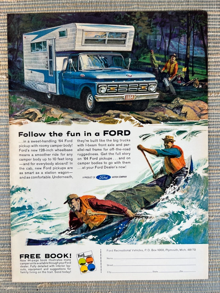 Ford camioneta cámper carrocería vehículo recreativo 1964 anuncio impreso vintage Foto 1 de 1