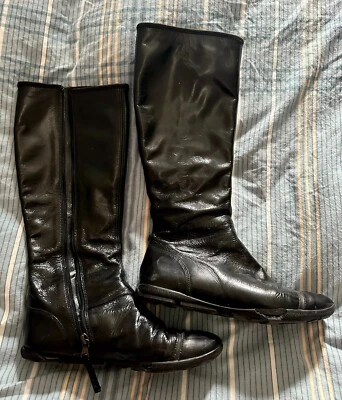 PRADA Women's Black Patent Leather Boots Size 37.5 - perfect fit for US 7 - Image 1 of 4
