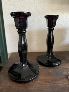 Pair of Fenton American Legacy Amethyst Candle Holders 8.5" High See Descripton - Picture 1 of 2