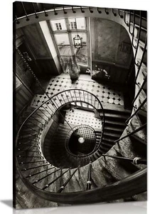Impresión en lienzo enmarcada interior de escalera arquitectónica en blanco y negro arte de pared hogar - Imagen 1 de 6