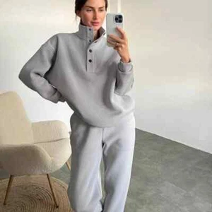 Oversized Solid Casual Pullovers Long Pant Set Warm Hoodie New Tracksuit - Picture 1 of 26