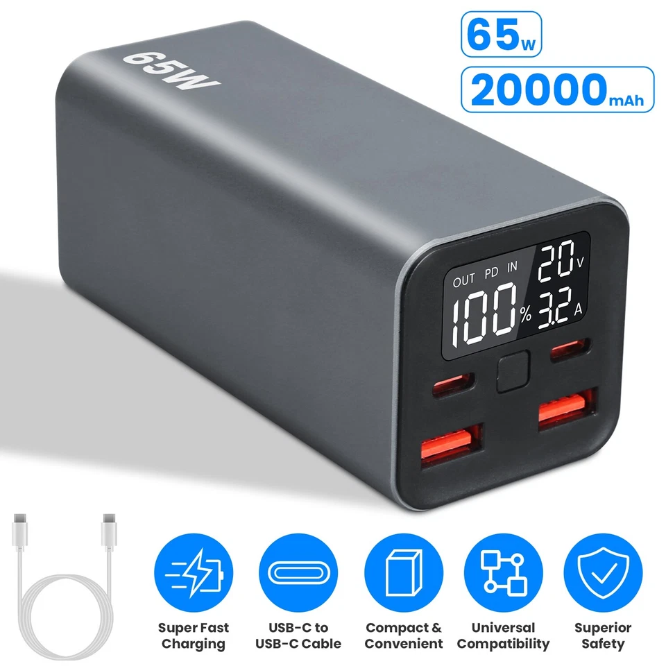 20000mah 65W USB-C PD Laptop Power Bank Fast Charging Power Bank Type-C Charger - Image 1 of 4