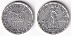 1918-S US Administration Philippines 10 CENTAVOS Silver Coin - Stock #Z77 - Picture 1 of 4