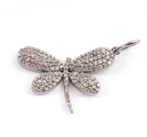 Dragonfly Pendant,Pave Diamond Pendant,925 Silver,18x26mm,Art Deco Pendant,Gift - Picture 1 of 6