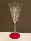 Weston Crystal Etched Flower,  Red Base Tall Wine / Water Glass