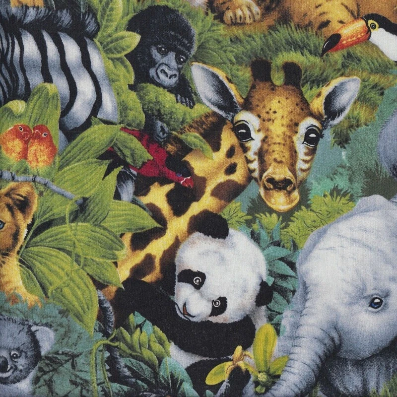 Baby Animals Lion Tiger Elephant Zebra in Jungle Quilting Fabric 1/2 Metre - image 1 of 1