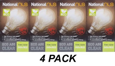 4 x 70W Clear GLS Halogen Light Globes Bulbs BC Bayonet Cap B22 70W = 100W Warm - Image 1 of 4