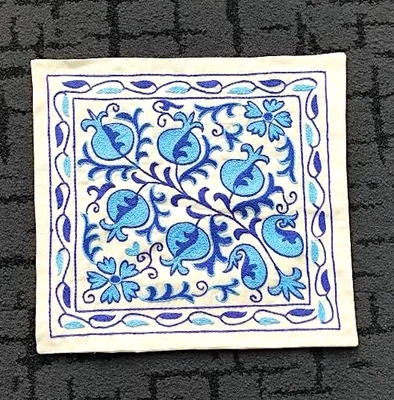 HAND EMBROIDERED  UZBEK SILK SUZANI CUSHION COVER -  APPROX 16.5"  x  17" - Image 1 of 4