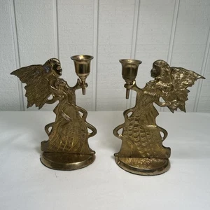 Jainson Vintage Messing Engel Kerzenständer Set (2) schwer massiv Messing aus Indien - Bild 1 von 9