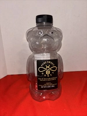 "Adorable botella de plástico de oso de miel tamaño 3 libras con tapa negra - 8,75"" de alto" Foto 1 de 4
