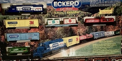 NEW Eckerd Locomotive & 5 Cars, plus one tanker car, Complete Train Set HO Scale - Image 1 of 4