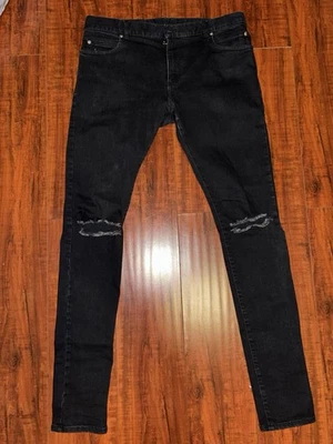 Balmain Men Skinny Jeans Size 33x34 Black Knee Slashed Stretch Distressed Denim - Image 1 of 4
