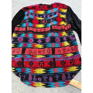 Chico's Multicolor Jacket Jean Southwest Geometric Pattern Sz 1 Aztec Red Black - Picture 1 of 7