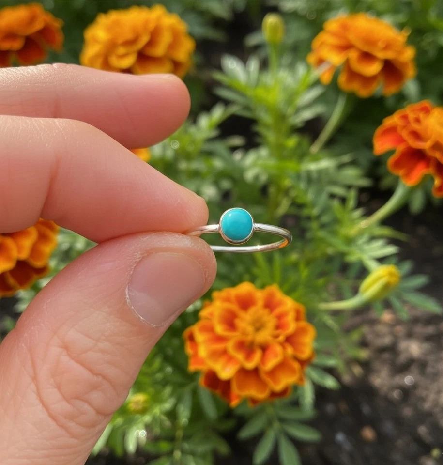 Handmade Turquoise December Birthstone Silver Minimalist Ring Christmas Gift For - Image 1 of 4