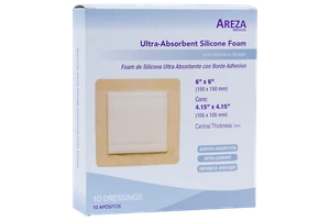 Ultra-Absorbent Silicone Foam with Adhesive Border - 6" x 6" (10 per Box) - Picture 1 of 6
