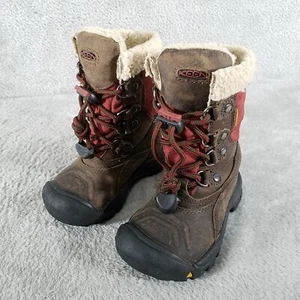 Keen Boots Kids 8 Brown Red Basin Leather Insulated Waterproof Snow Rain Shoes - Picture 1 of 10