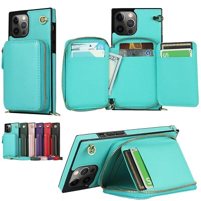 Leather Shockproof Lanyard Holder Phone Case For iPhone X XR 11 12 13 14 Pro Max - Image 1 of 4