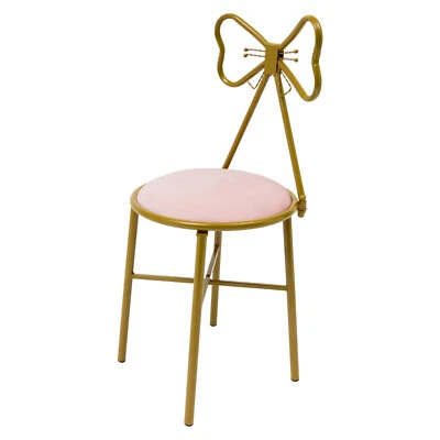 Tocador moderno sencillo silla de maquillaje con taburete tocador silla de terciopelo rosa Foto 1 de 4