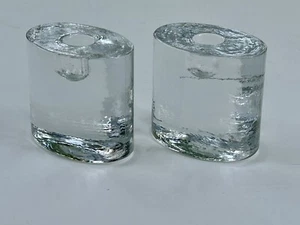 Pair Crate & Barrel Ice Taper Clear Glass Oval Candle Holders 3¼" T 3½"x2½" Base - Picture 1 of 8