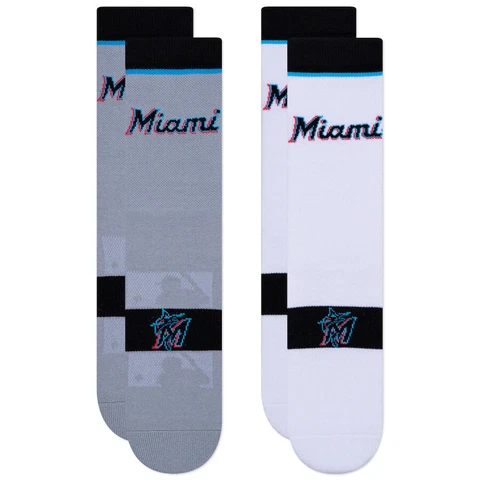 New! Miami Marlins Home Away Uniform Crew Socks Mens Large Fits Size 6-12 MLB Cover