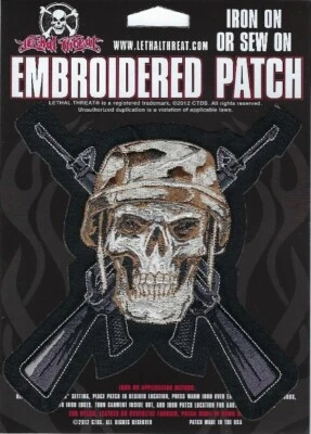 NOVO ADESIVO BORDADO CAVEIRA SOLDADO DO DESERTO AMEAÇA LETAL 5,5"x6" LT30112 - Imagem 1 de 2