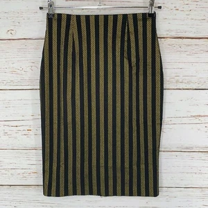Halogen Pencil Skirt Womens 4 Black Gold Stripe Textured Stretch Back Slit - Picture 1 of 7