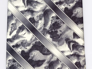 Ao Kai Men's Neck Tie Black and White Striped Japanese Landscape 100% Silk Japan - Picture 1 of 3