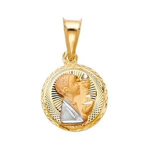 14K Tri Color Gold Diamond Cut Stamp Communion Religious Pendant - Picture 1 of 4