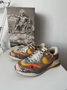GUCCI Ultrapace Ace Serpiente Cuero Gamuza Envejecida 592348 Zapatillas Deportivas! - Imagen 1 de 14