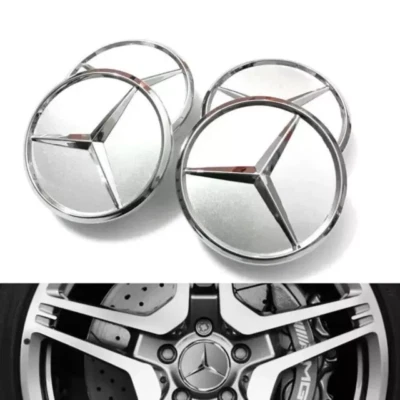Set of 4 Silver Chrome Wheel Center Hub Caps 75MM AMG WREATH For Mercedes-Benz - Image 1 of 4