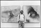 Italian Artist Mattia Moreni Posing In Front Of Two Of His Works 1960S Old Photo