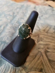 Large Green Stone Ring Hand-Crafted Sterling Silver .925 Size 7 READ Fracture - Picture 1 of 12