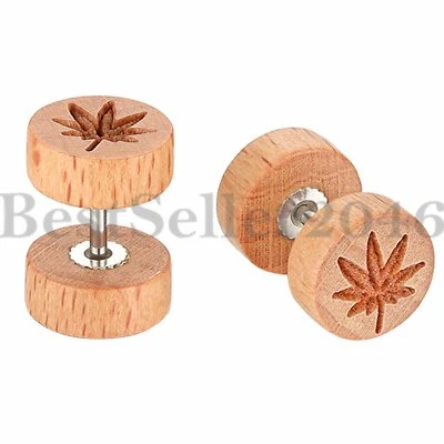 Серьги-гвоздики мужские женские 10 мм дерево кокосовое дерево штанга гантели нержавеющая сталь - Изображение 1 из 4