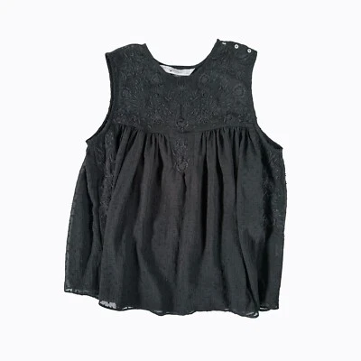 Zara Embroidered Black Sheer Top Sz XS Floral Lace Sleeveless Y2K Fairy Grunge - Image 1 of 4