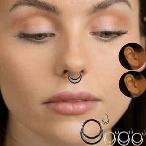 1pc Double Layered Cartilage Hoops Septum Nose Earrings Surgical Stainless Steel - Picture 1 of 60