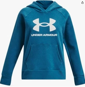 Under Armour girls Rival Fleece Big Logo Hoodie, (426) Varsity Blue / / White, S - Picture 1 of 2