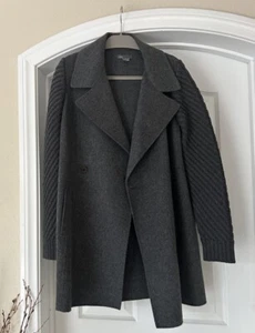 VINCE Gray Knit Sweater Sleeved Minimalist Wool Pea Coat Jacket Sz M - Picture 1 of 5