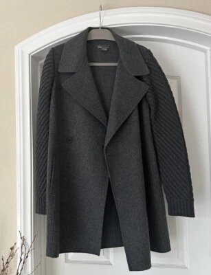 VINCE Gris Tejido Suéter Mangas Minimalista Lana Guisante Abrigo Chaqueta Talla M Foto 1 de 4
