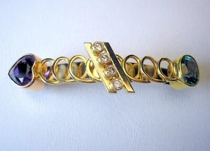 One-of-a-Kind 14K Gold Barrette Natural Amethyst Zircon Diamond Was $2,950 Video - Picture 1 of 16
