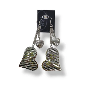 Pendientes corazones a rayas gancho Moda Ropa Accesorios Chica Mujer colgantes - Picture 1 of 2
