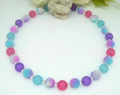 Trendy Halskette Kette Perlen  Beeren Polaris türkis lila violett  028d - Bild 1 von 4