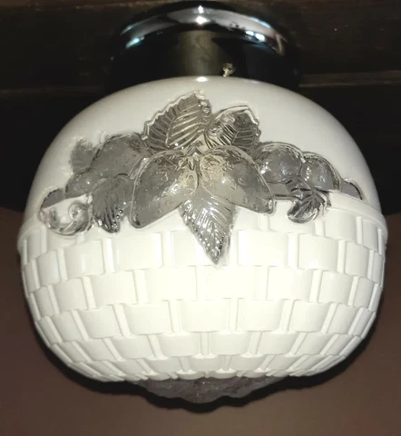 Vtg/Antique 1930's-1950's Art Deco Nouveau Basket Weave Glass Light Fixture Cover